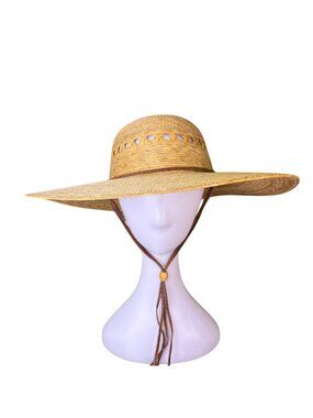 Tula Womens Natural Palm Straw Sun Hat With Chin Cord & Cutout Design